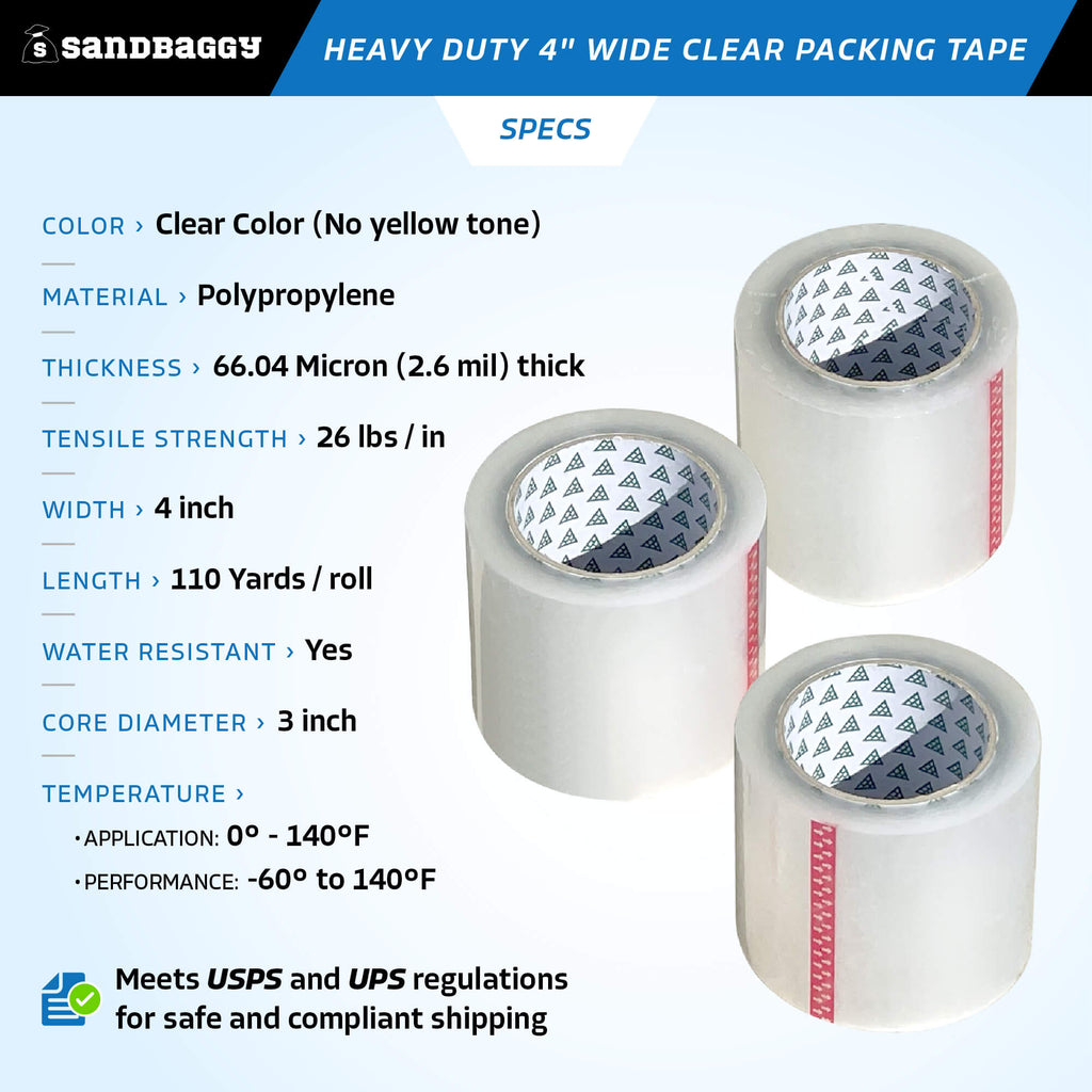 Heavy duty 4" wide clear packing tape rolls