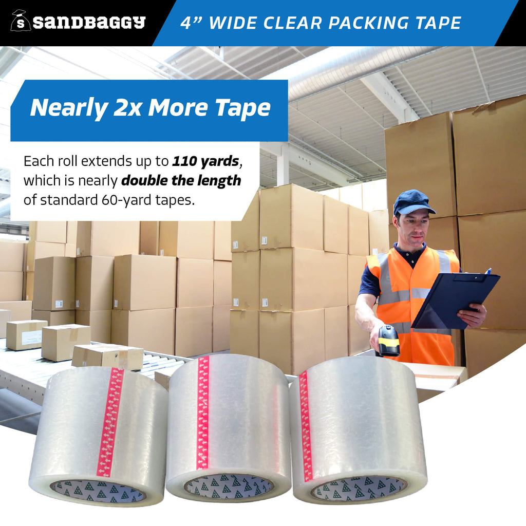 4 inch wide clear packing tape rolls - 110 yards per roll