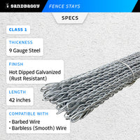 42 in. Wire Fence Stays - Class 1 Galvanized Steel - Barbed & Barbless Wire