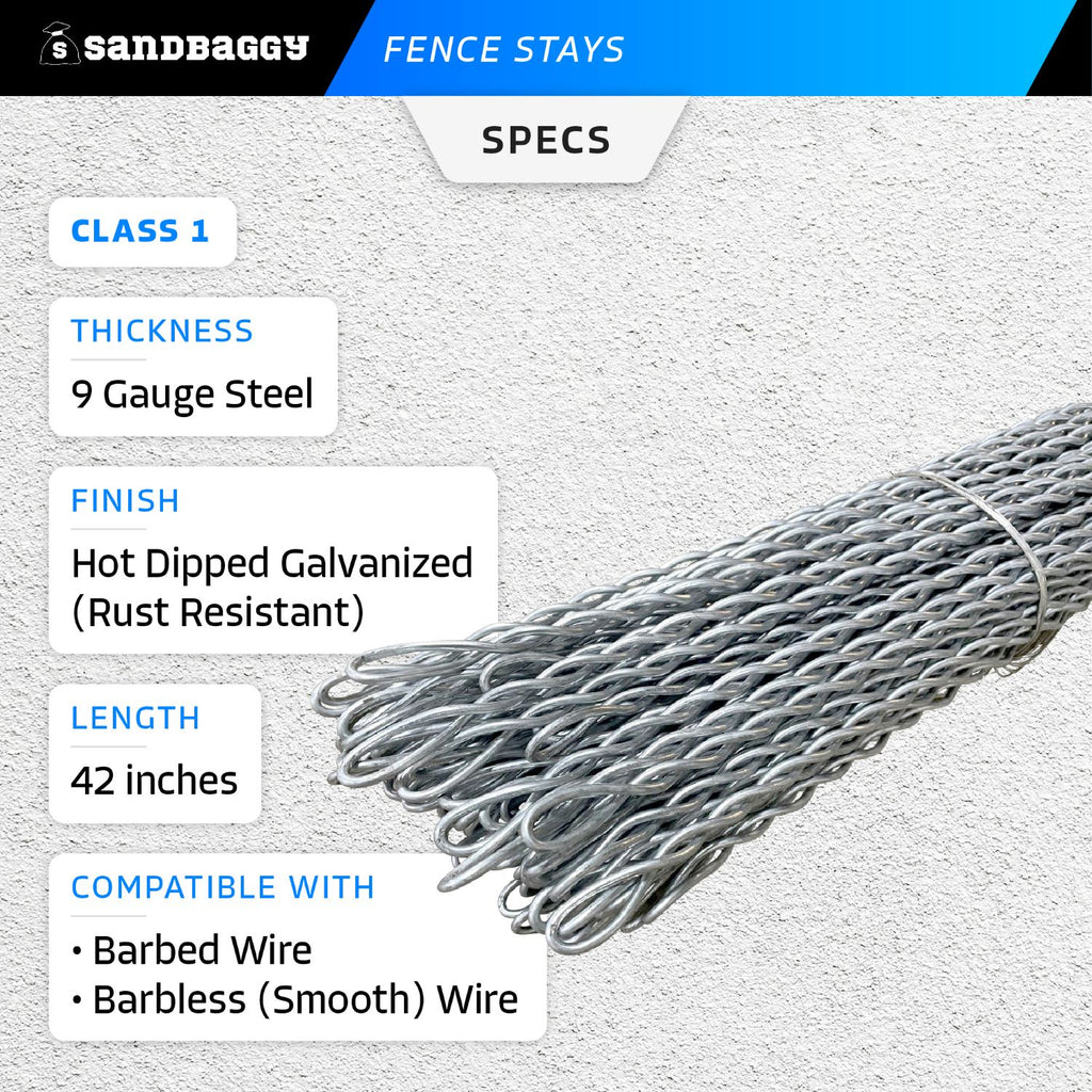 42 in. Wire Fence Stays - Class 1 Galvanized Steel - Barbed & Barbless Wire