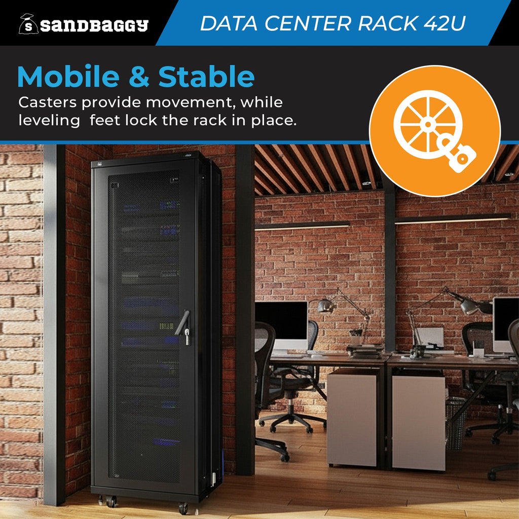42U Data Center Rack - Lockable, Heavy Duty with Cooling Support