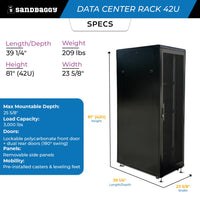 42U Data Center Rack - Lockable, Heavy Duty with Cooling Support