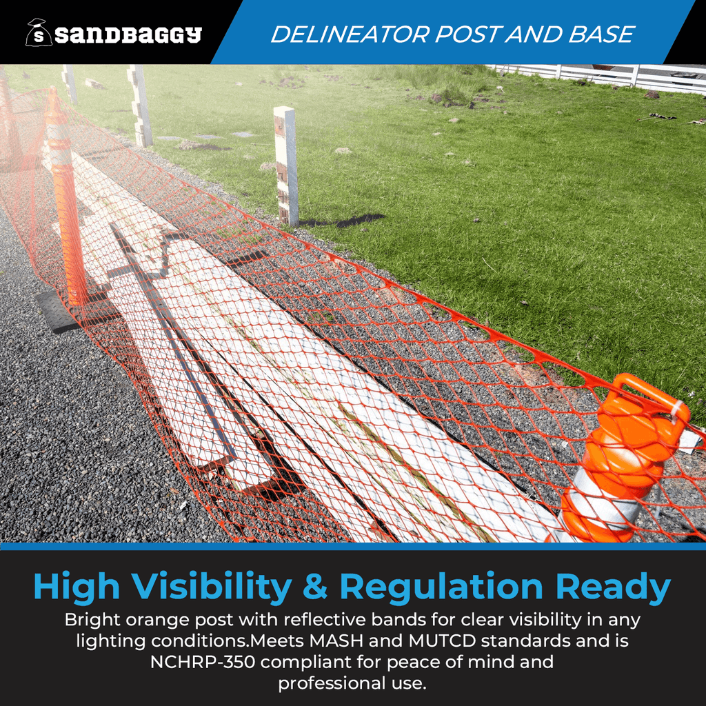 46" Plastic Traffic Delineator Post with Base - Reflective Bands (Orange)