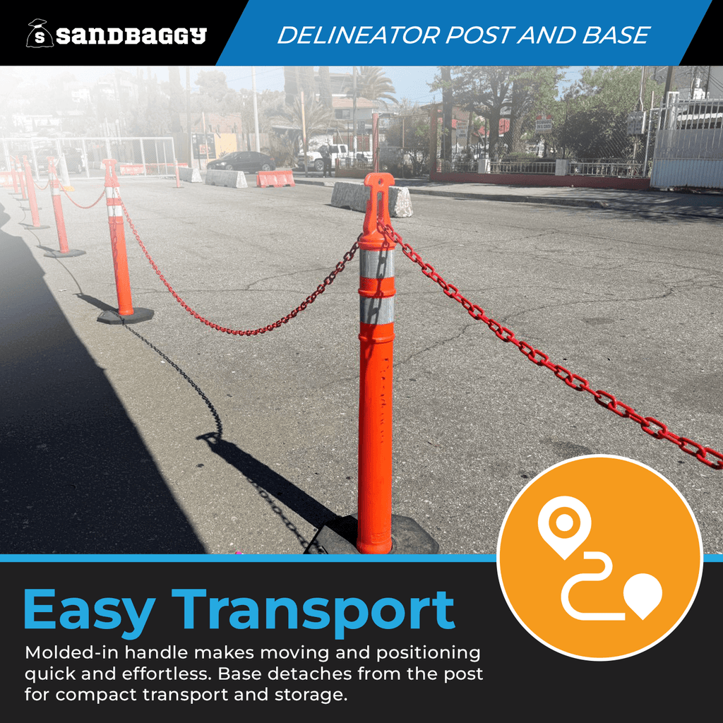 46" Plastic Traffic Delineator Post with Base - Reflective Bands (Orange)