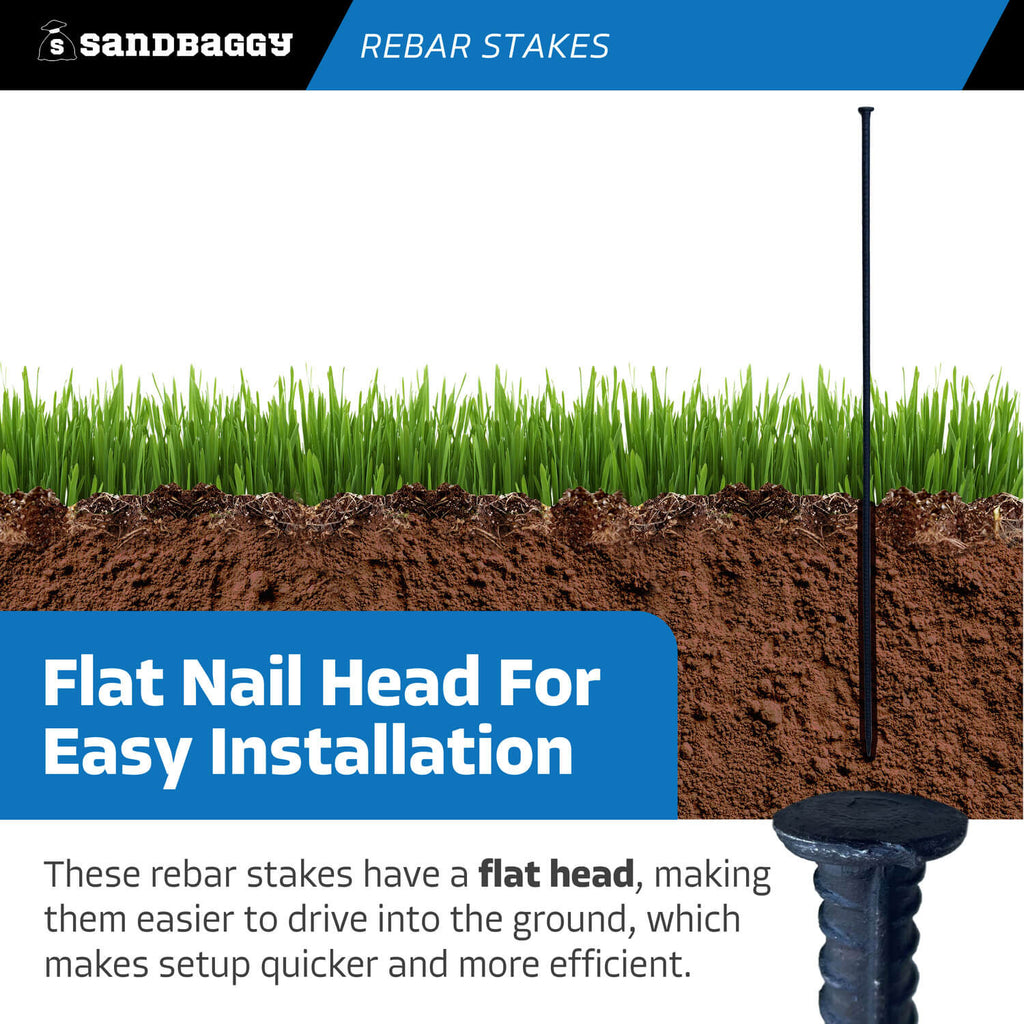 48" rebar stakes with flat nail head - easy installation