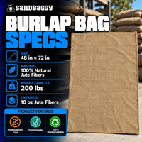 48 x 72 inch extra large burlap bags specs