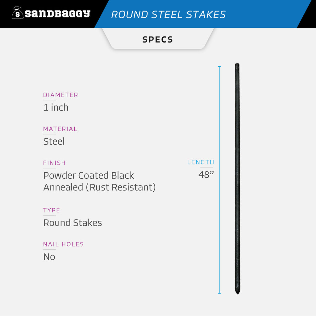 48" Round Steel Concrete Form Stakes - No Nail Holes - 1" Diameter