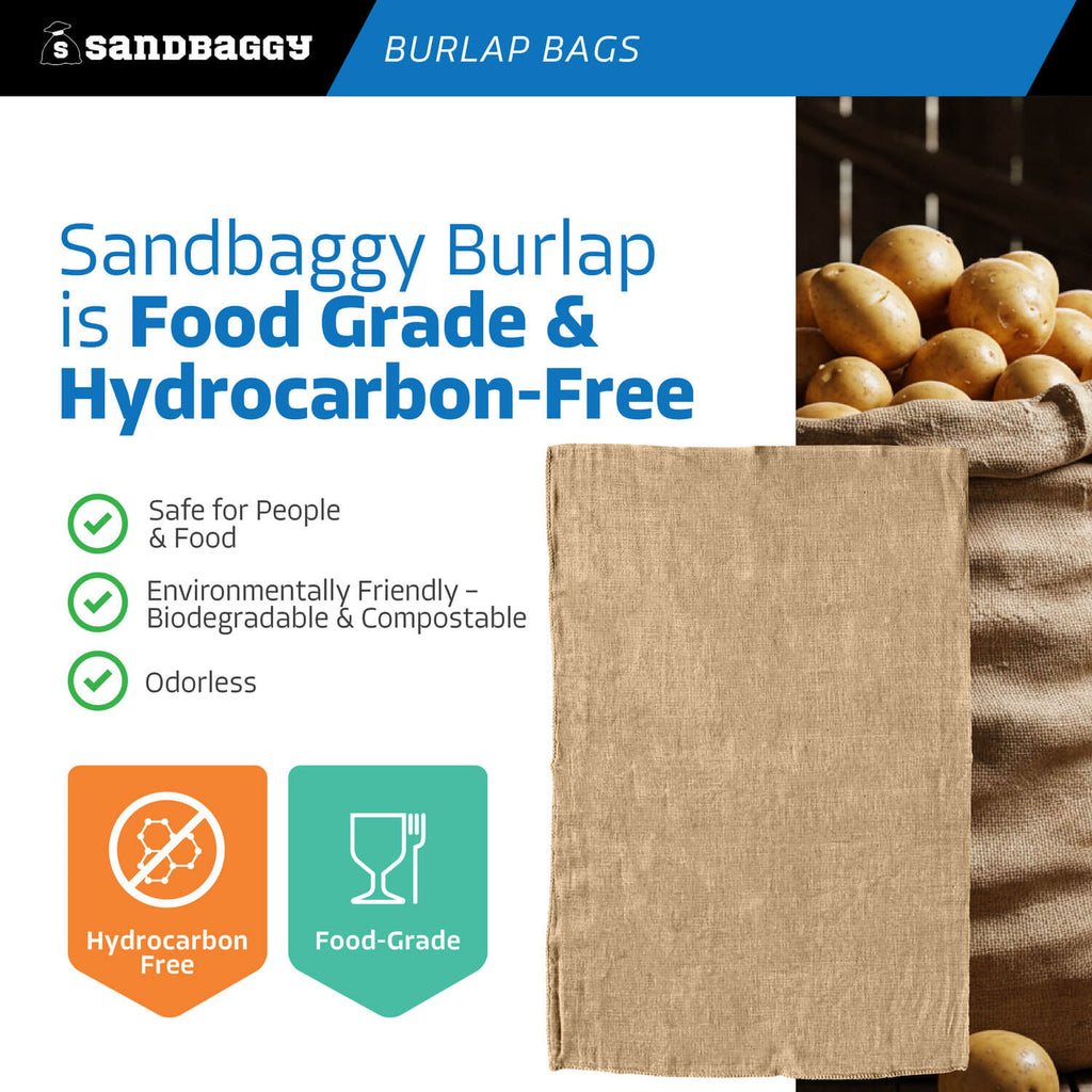 48" x 72" large burlap bags - food grade, hydrocarbon free