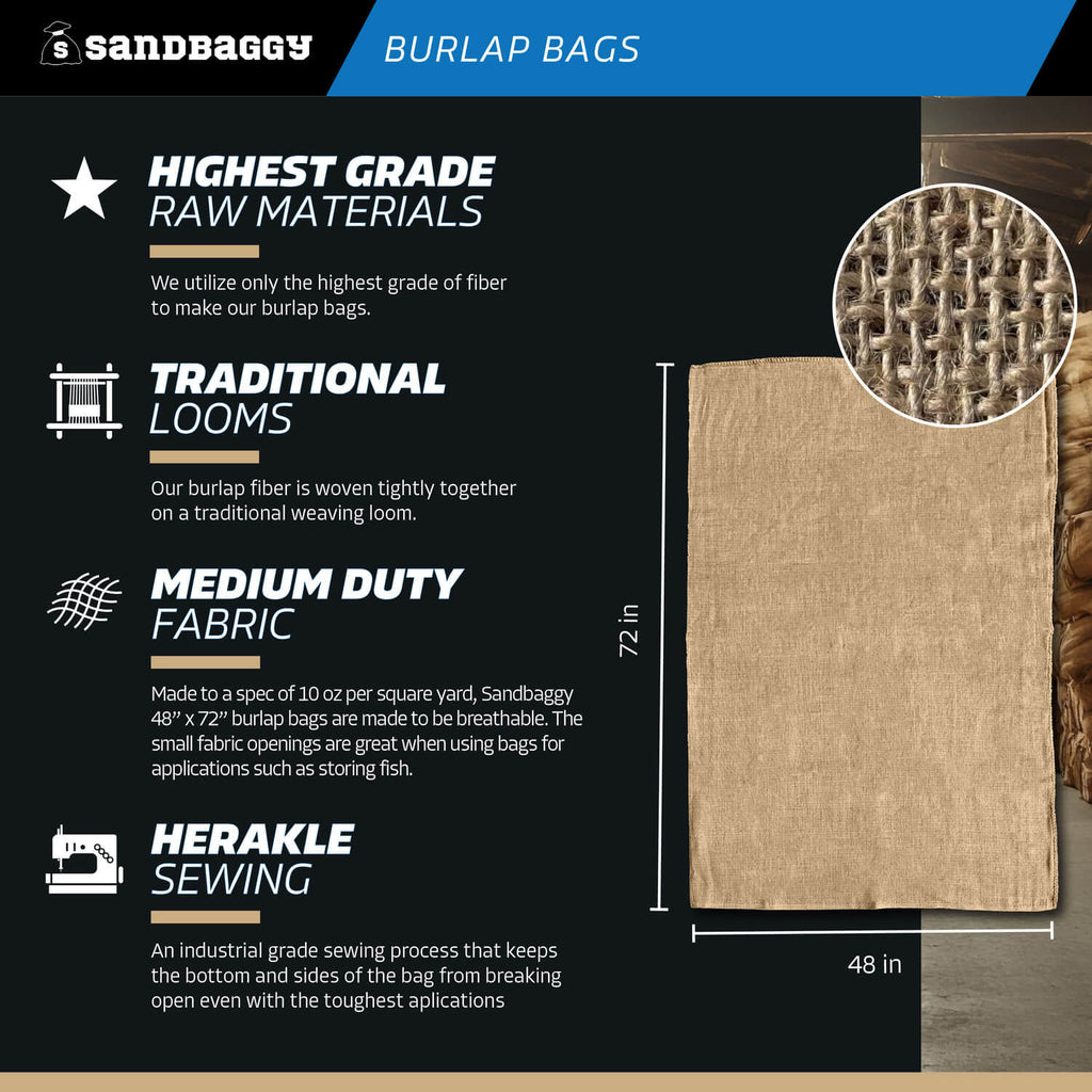 48" x 72" Extra Large Burlap Bags (200 Lb Capacity) - Food Grade