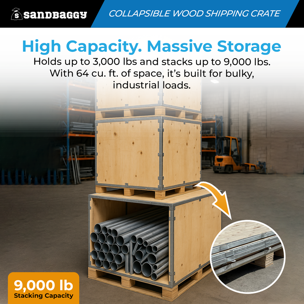 Collapsible Wood Shipping Crate with Pallet (48" x 48" x 48") - 64 cu ft