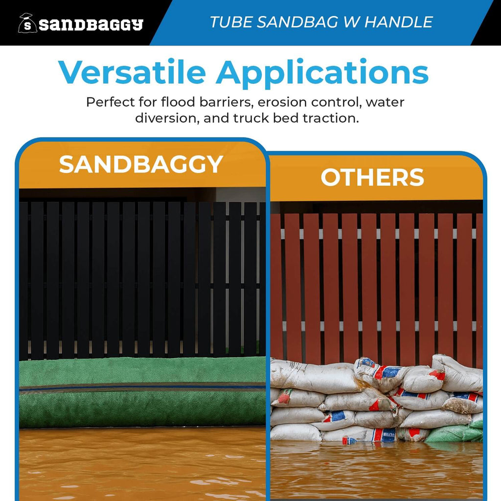 Long Tube Sandbags with Handle - 4 ft length (Lasts 1-2 Yrs) - 70 lb Capacity