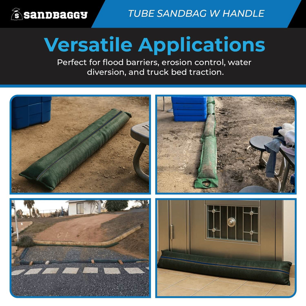 Long Tube Sandbags with Handle - 4 ft length (Lasts 1-2 Yrs) - 70 lb Capacity