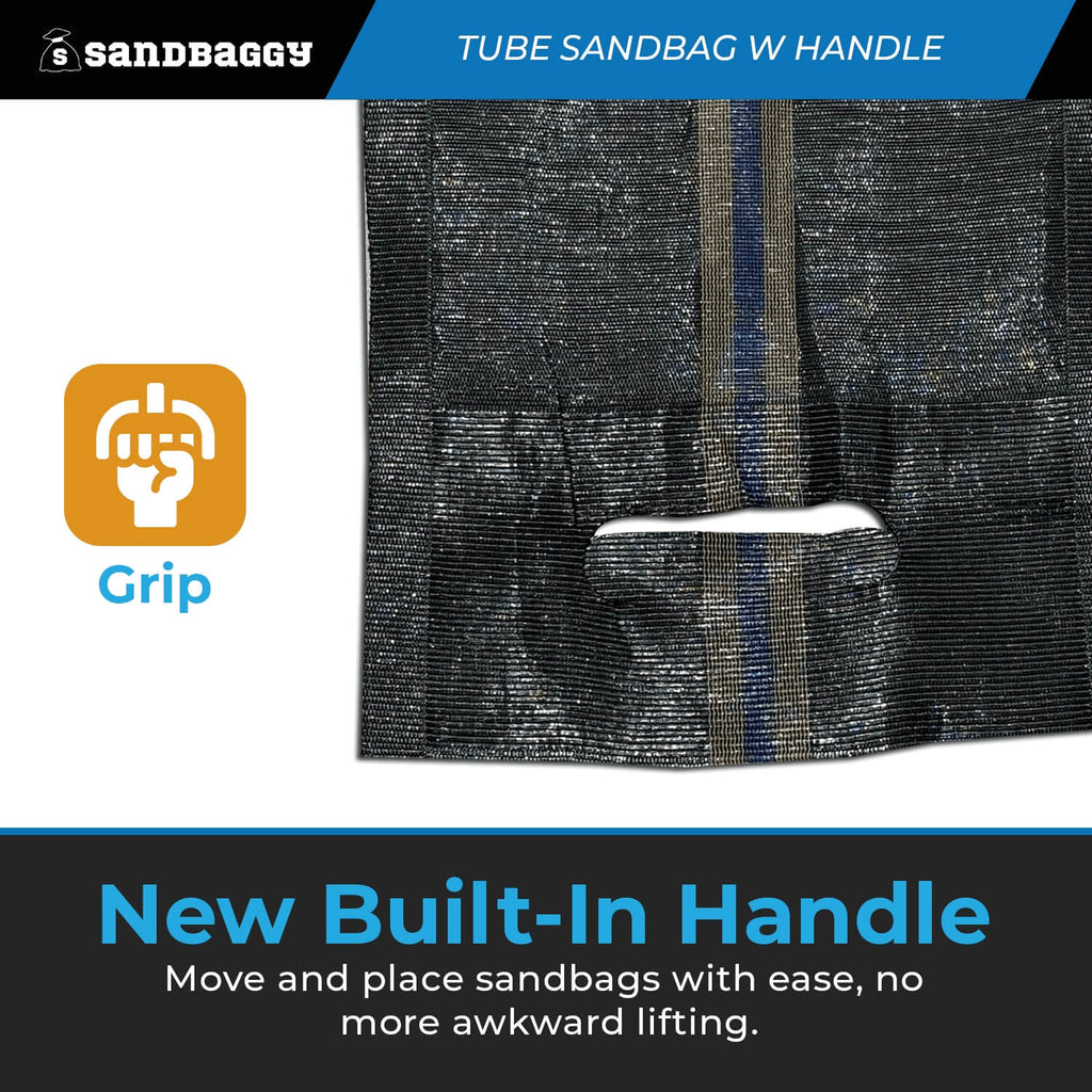 Long Tube Sandbags with Handle - 4 ft length (Lasts 1-2 Yrs) - 70 lb Capacity