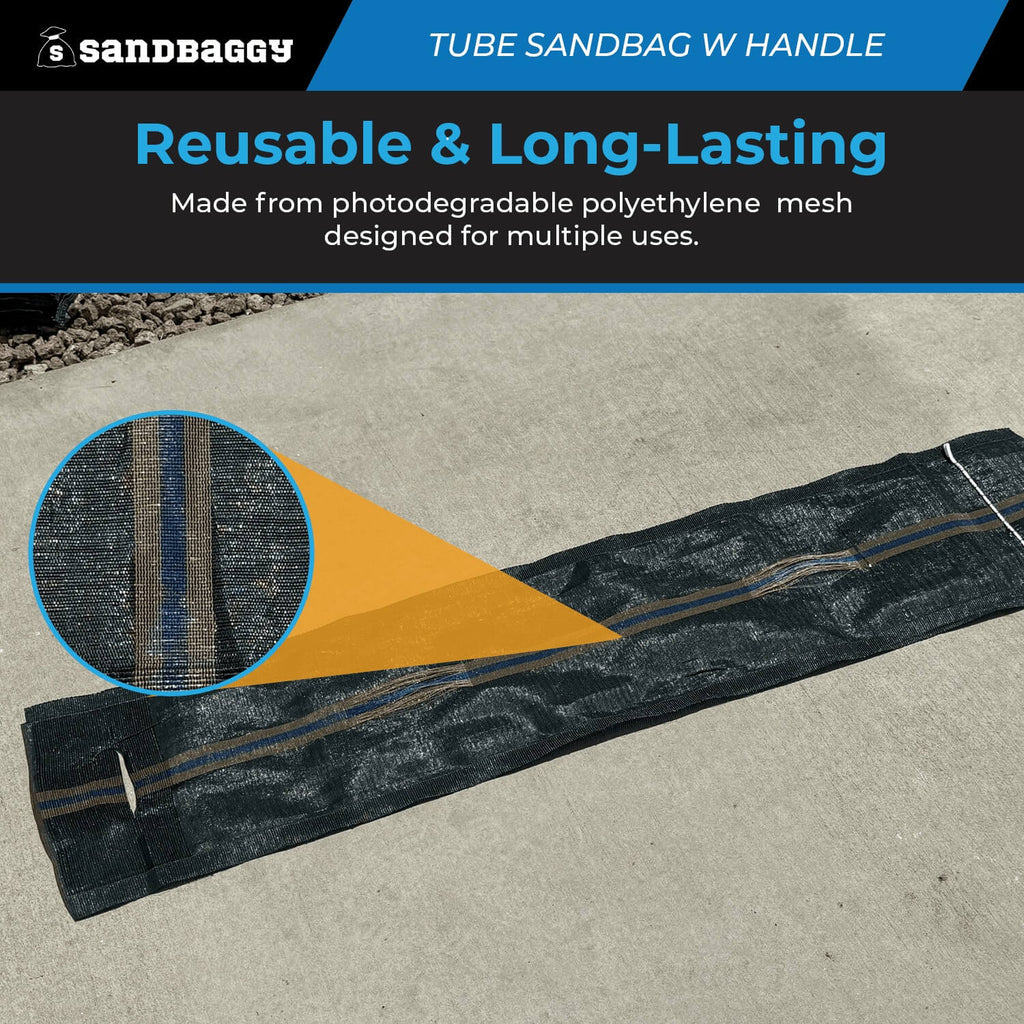 Long Tube Sandbags with Handle - 4 ft length (Lasts 1-2 Yrs) - 70 lb Capacity