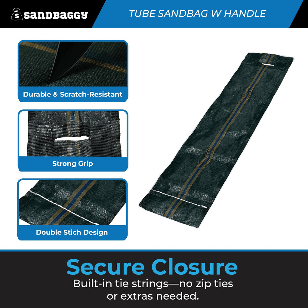 Long Tube Sandbags with Handle - 4 ft length (Lasts 1-2 Yrs) - 70 lb Capacity