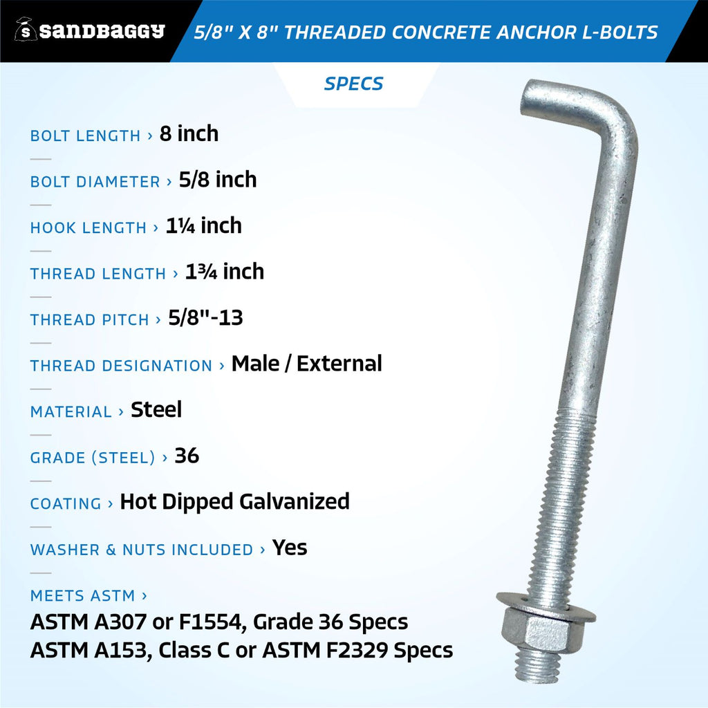 5/8 x 8 concrete anchor bolts - Specs