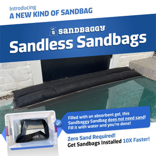 long sandless sandbags protect doors from flooding