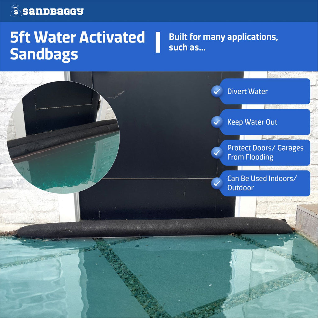 14" x 26" Water Activated Sandless Sandbags For Flooding (Black) - Stronger Than Quick Dam Bags