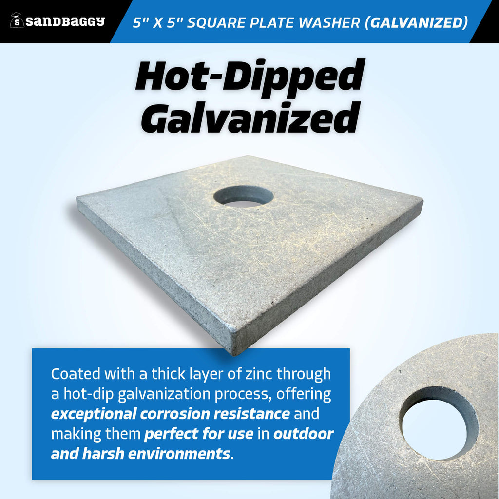 5" x 5" hot dipped Galvanized square plate washers