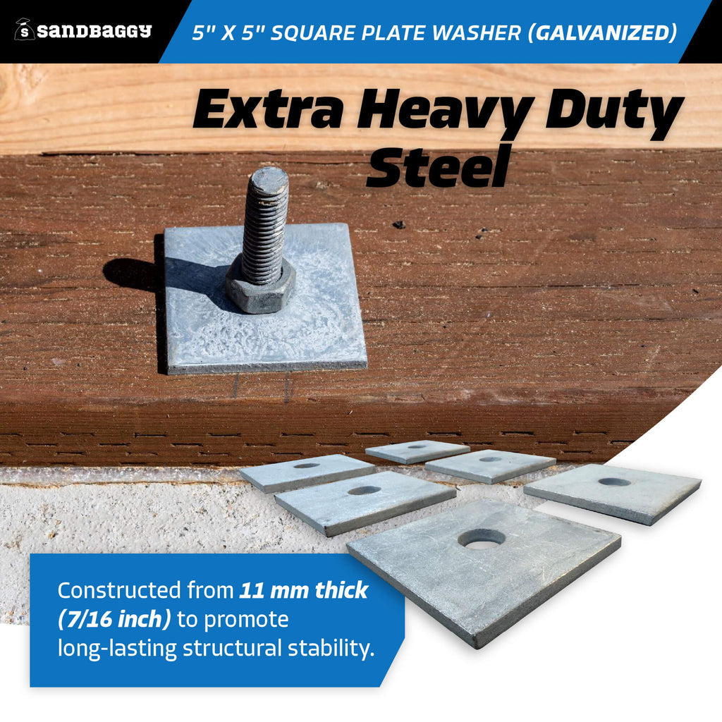 5" x 5" Galvanized square plate washers - heavy duty