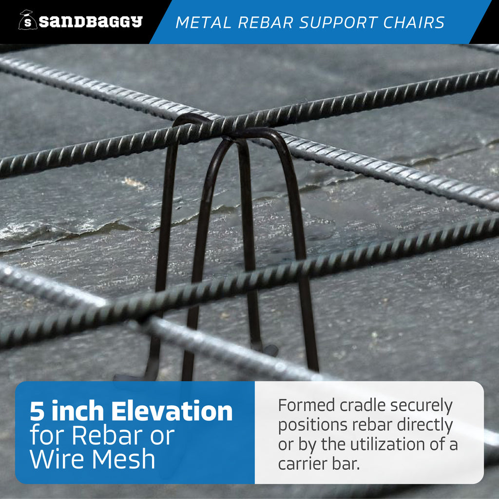 5" Metal Rebar Support Chairs - Plastic Dipped Legs - Rebar #3 to #5