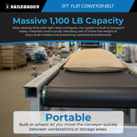 15.75" x 5 ft Conveyor Belt System | 1,100 lb Cap. | Flat Rubber Belt