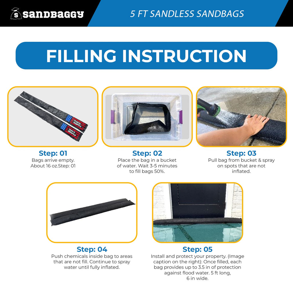 5 ft Water Activated Sandless Sandbags For Flooding