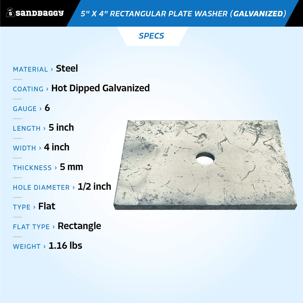 5" x 4" rectangular washer plate - Galvanized - specs