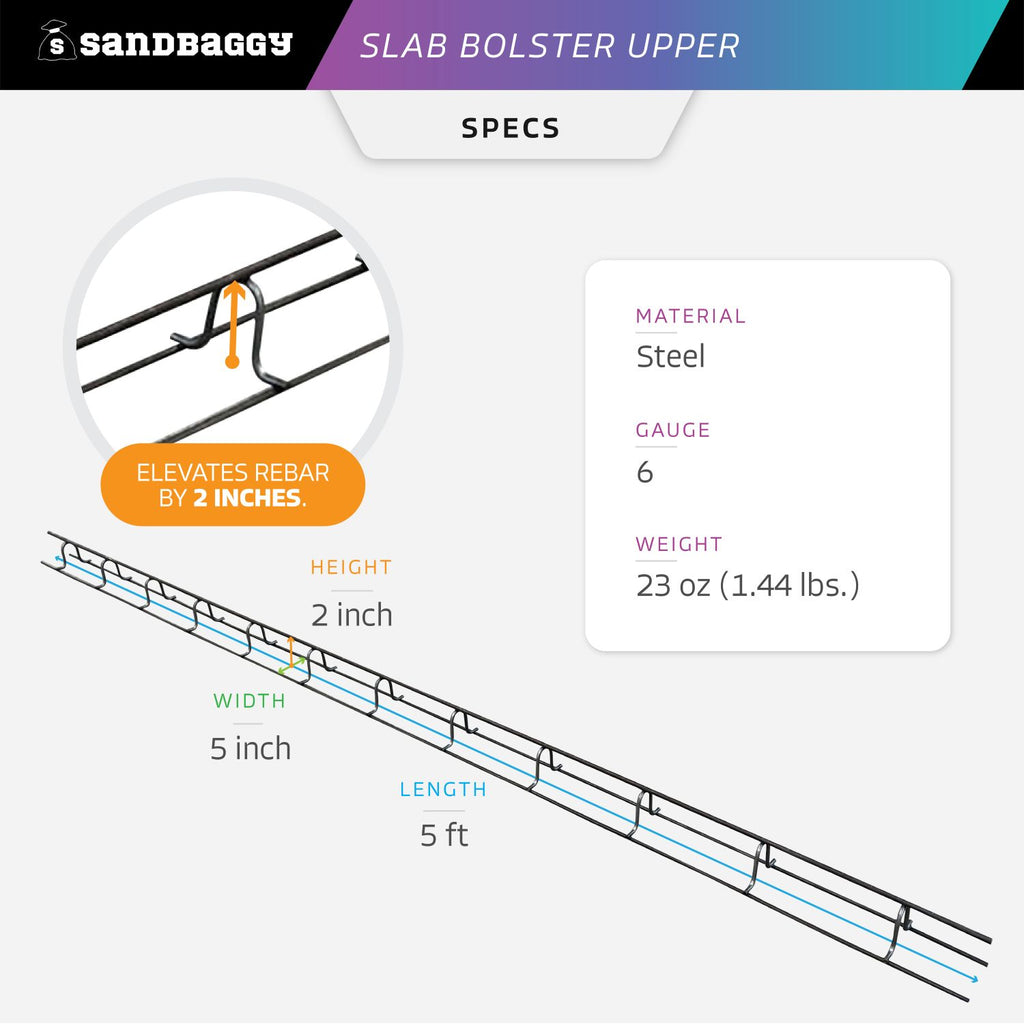 2" tall x 5" wide x 5 ft long slab bolster upper - Specs