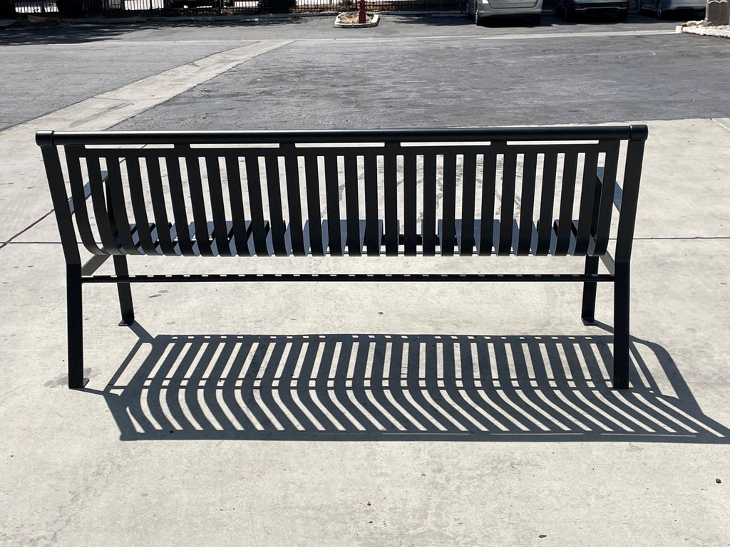 slatted commercial public bench