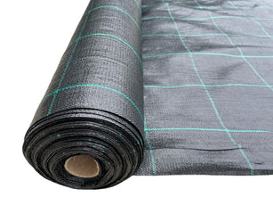 black landscape fabric roll with lines for planting