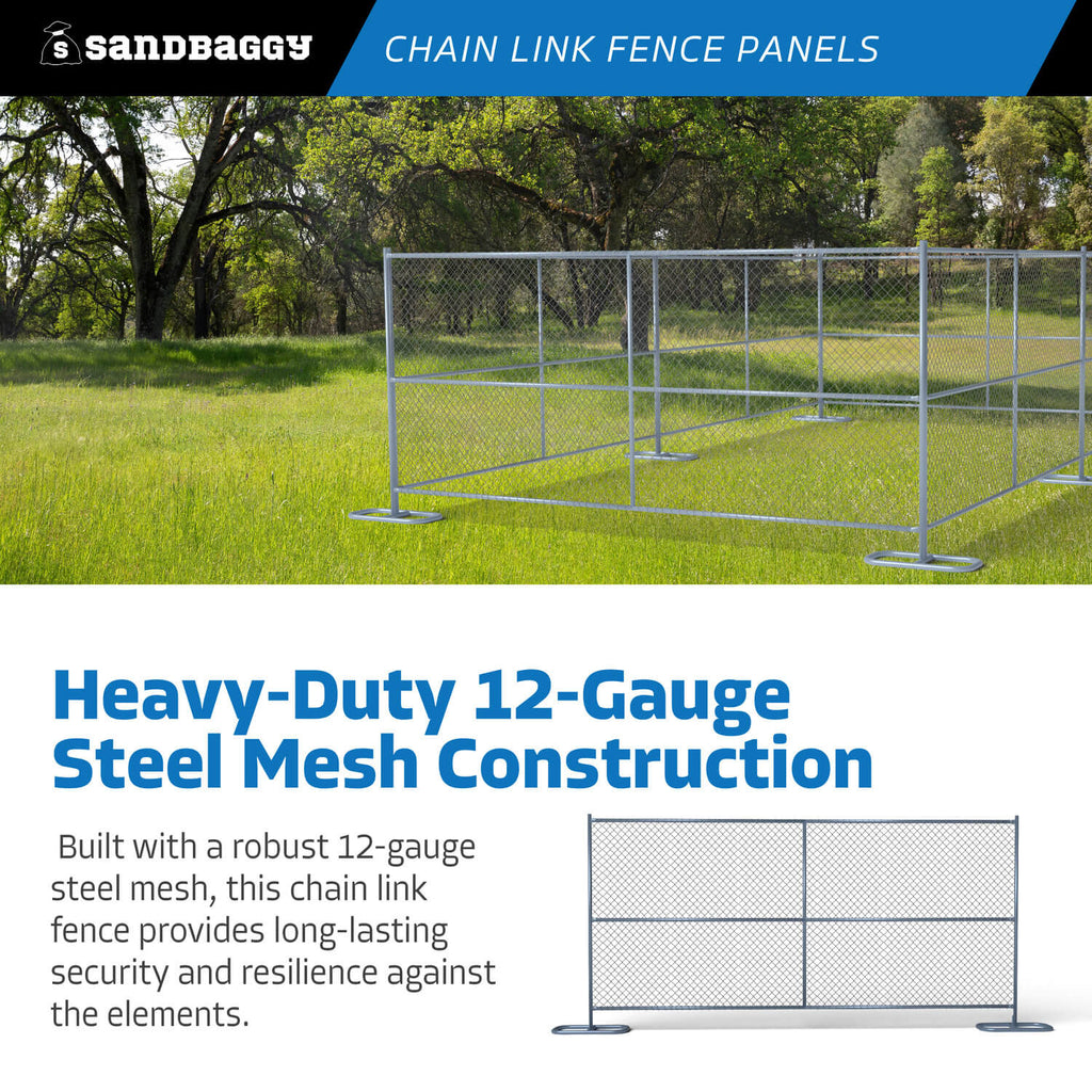 6 ft x 12 ft Chain Link Fence Panel - 12 gauge mesh