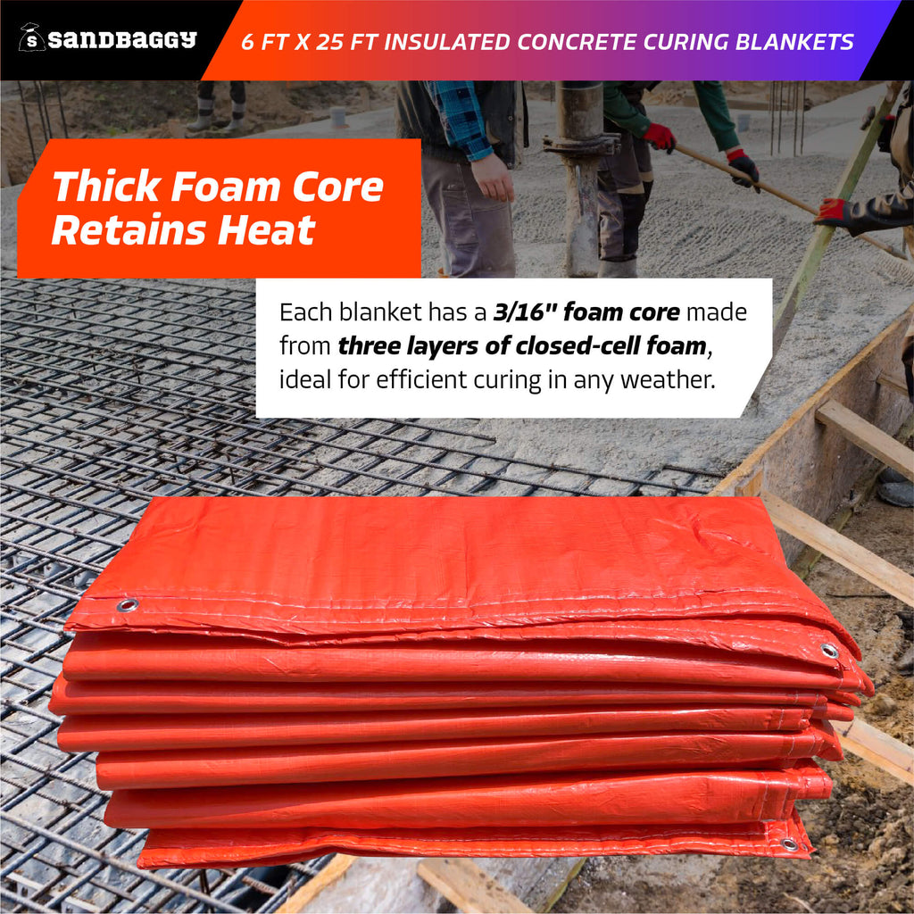 6 ft x 25 ft concrete curing blanket thick 3/16" foam core