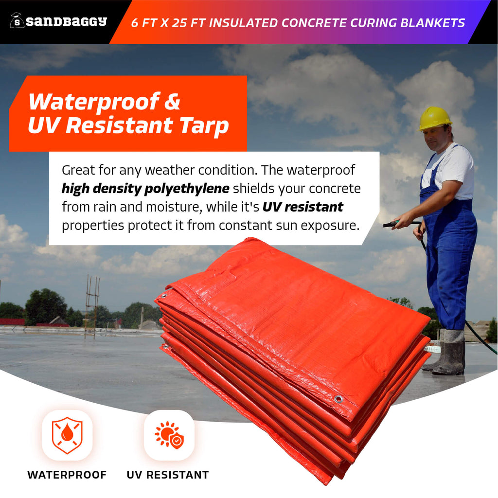 6 ft x 25 ft concrete curing blanket waterproof and UV resistant tarp