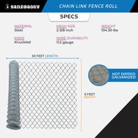 6 ft x 50 ft galvanized chain link fence roll - specs