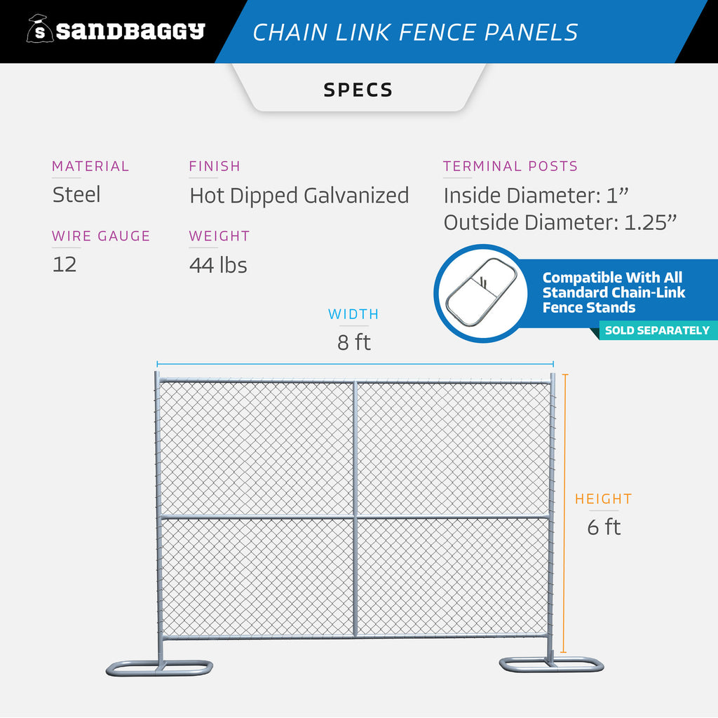 6x8 chain link fence panels - specs
