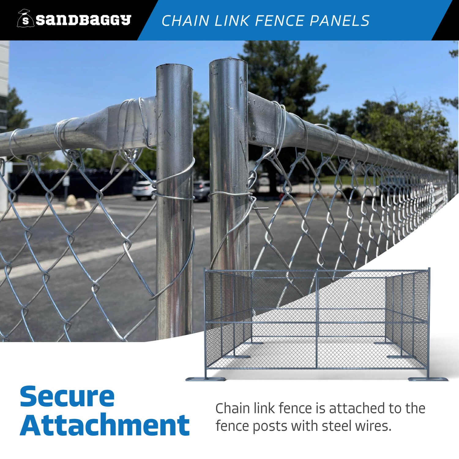 6 ft x 8 ft Temporary Chain Link Fence Panel (Galvanized) - 200 Pcs - Each Rest of USA (Markup)