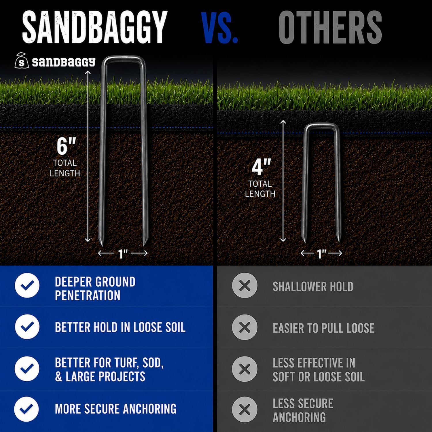 6 inch Landscape Staples - Garden & Sod Stakes – Sandbaggy