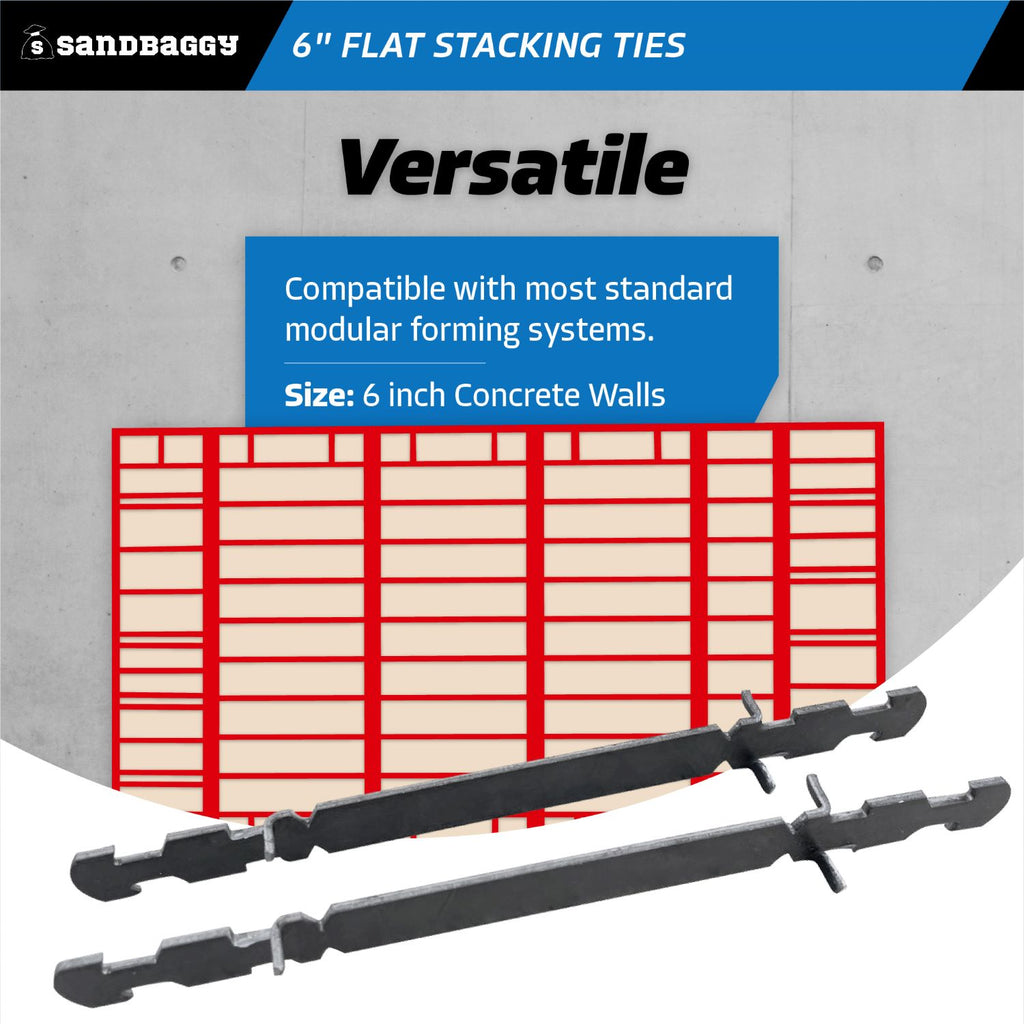 1⅛" x 6" Flat Stacking Ties - for 6 inch walls and modular forming systems