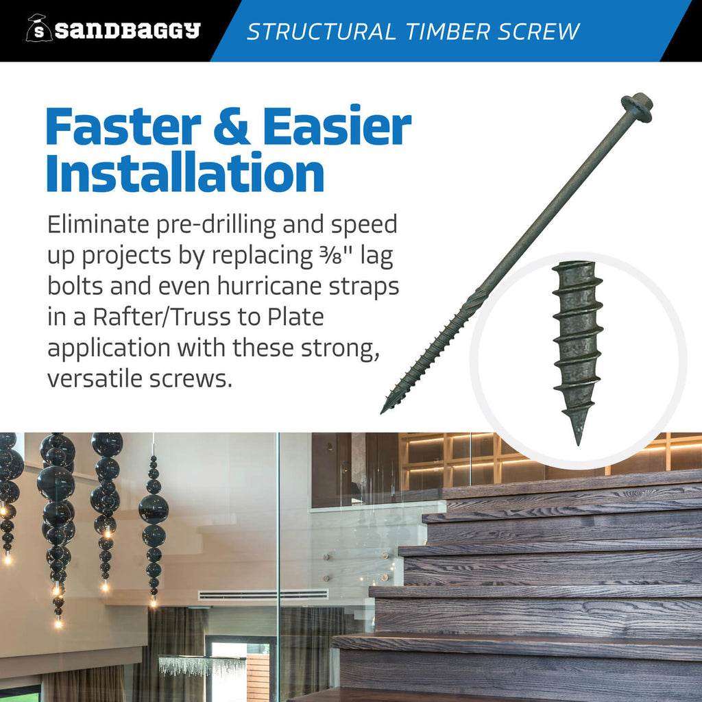 6" timber screws - easy to install