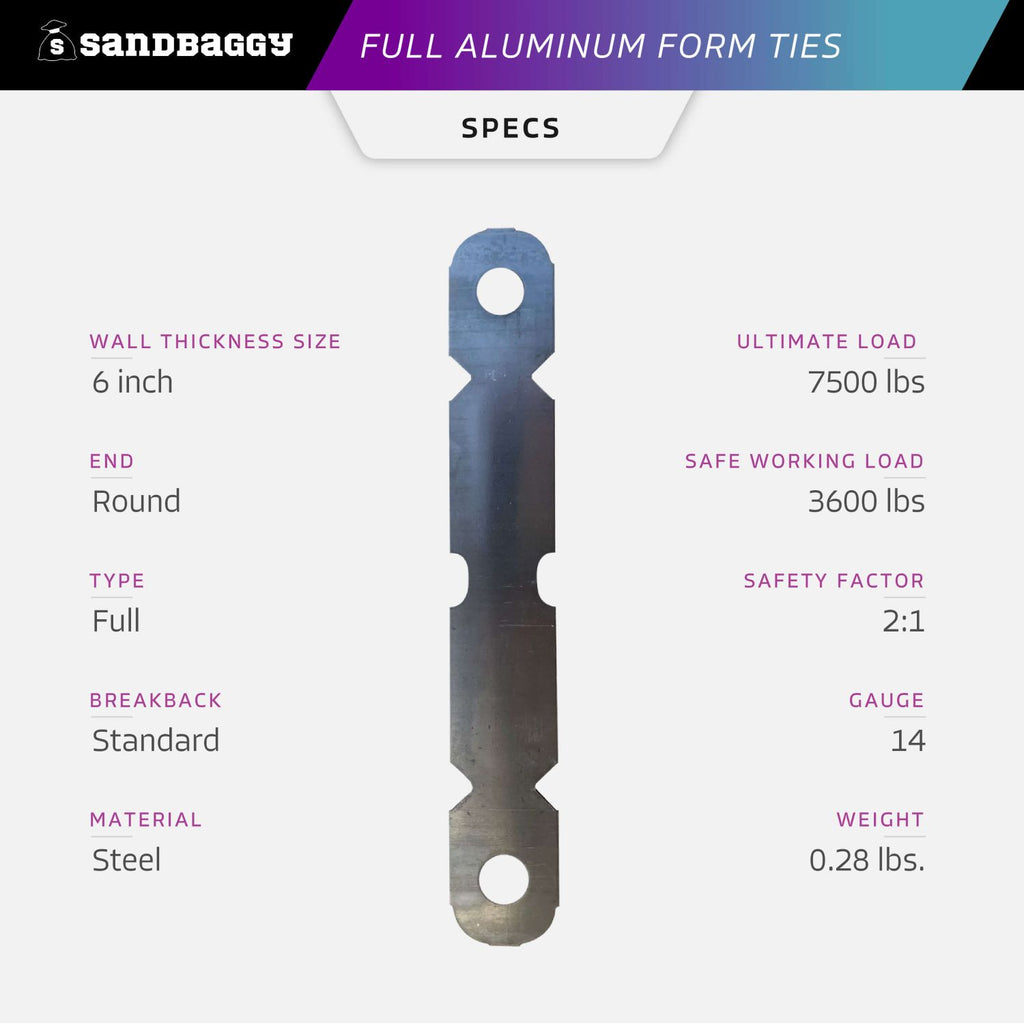 Full Aluminum Form Ties - Round End (6" - 12" Concrete Walls)