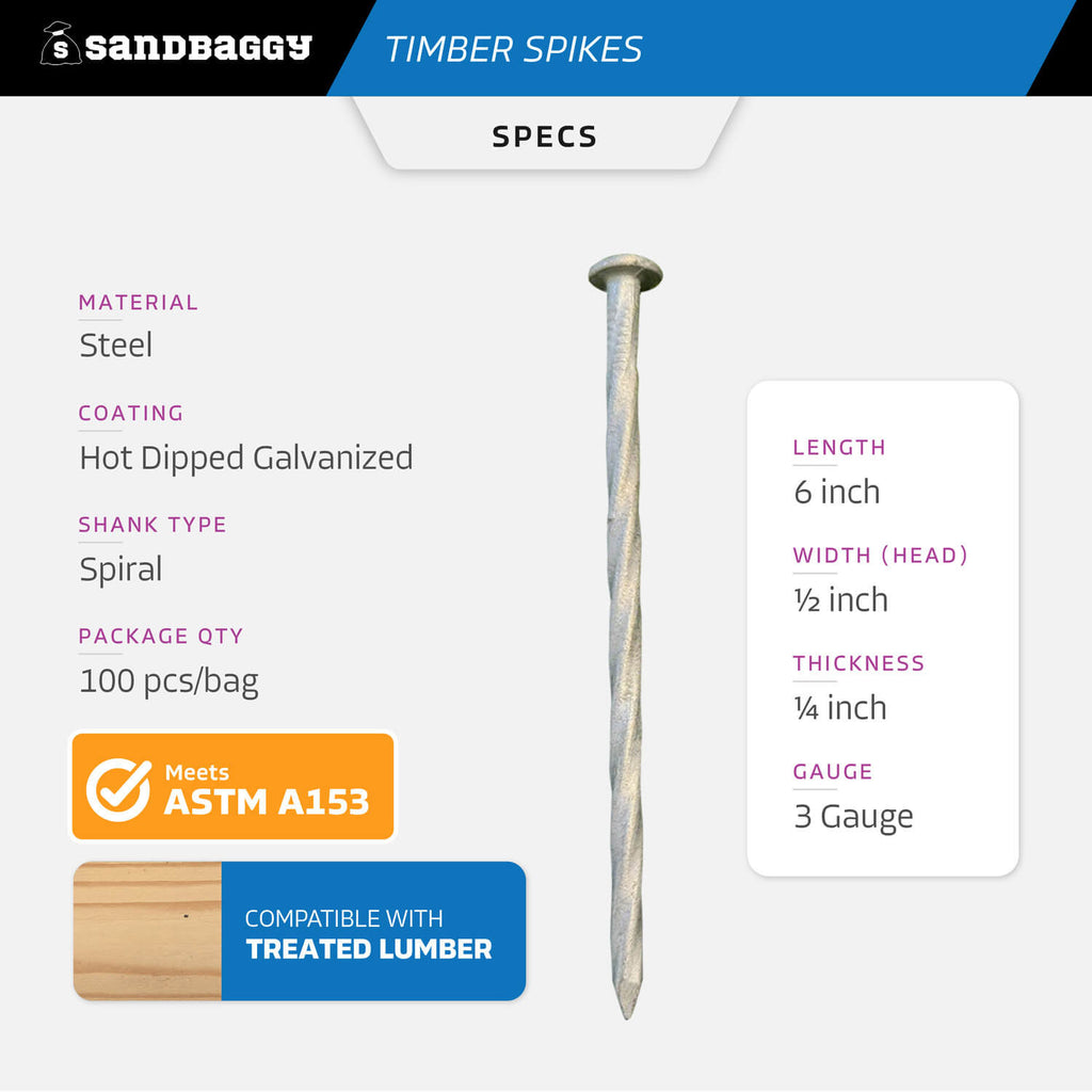 6 inch landscape timber spikes specs