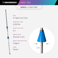 6 inch long end snap ties specs