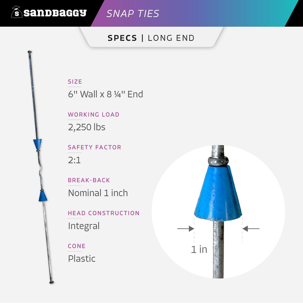 6 inch long end snap ties specs