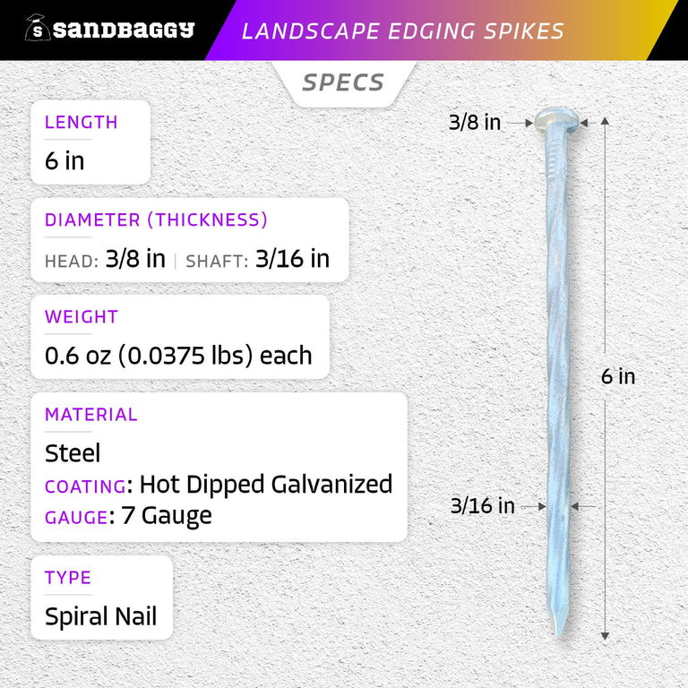 6 inch Galvanized Landscape Edging Spikes - 7 Gauge Steel – Sandbaggy