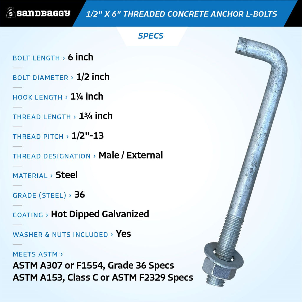 1/2" x 6" concrete anchor bolts - specs