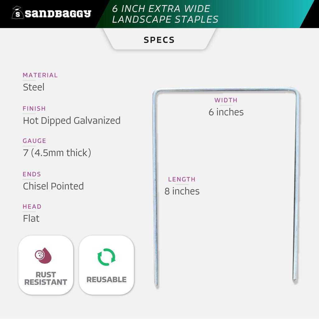 6" Wide x 8" Long Landscape Staples SPECS