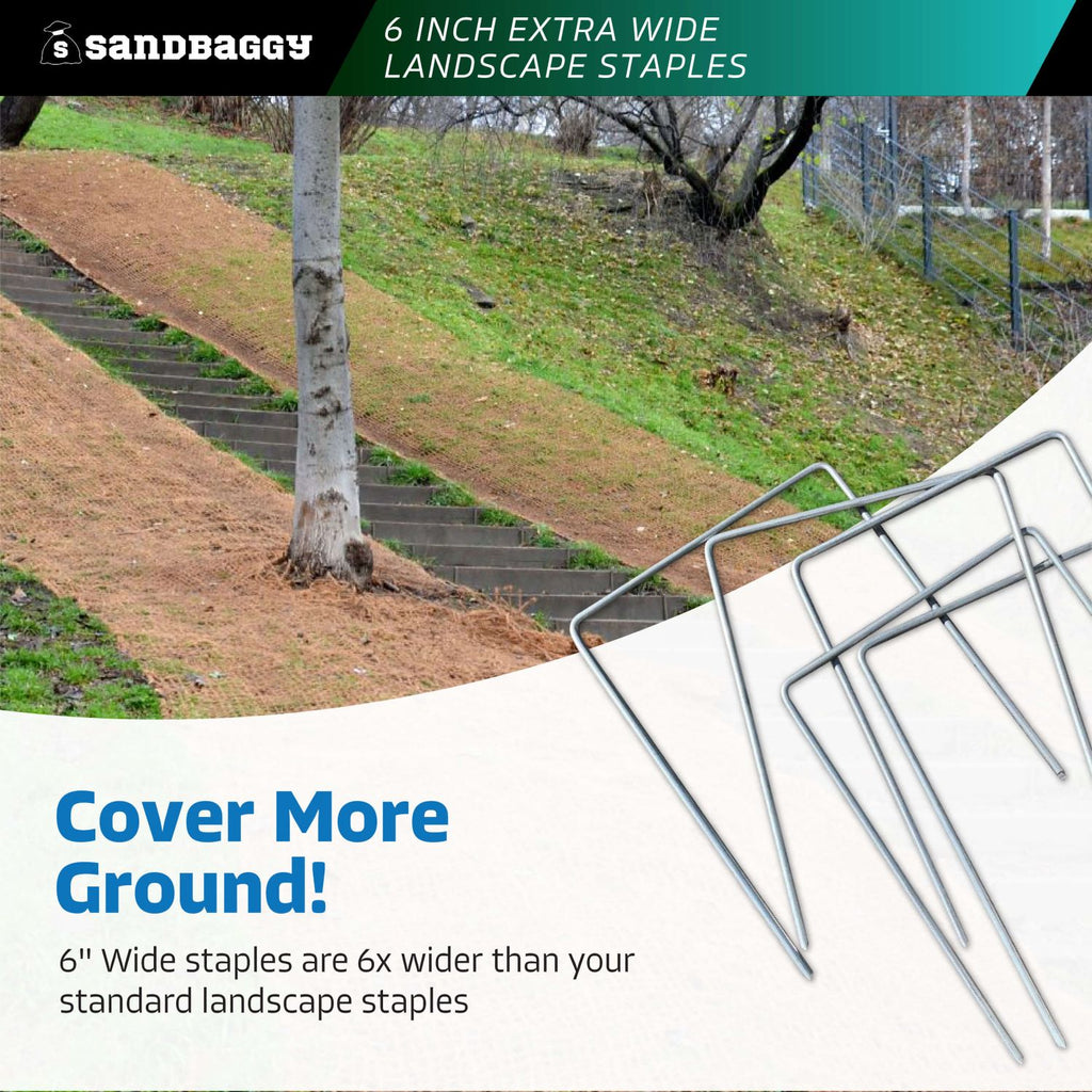 6 in. Wide Landscape Staples - 7 Gauge Galvanized Steel