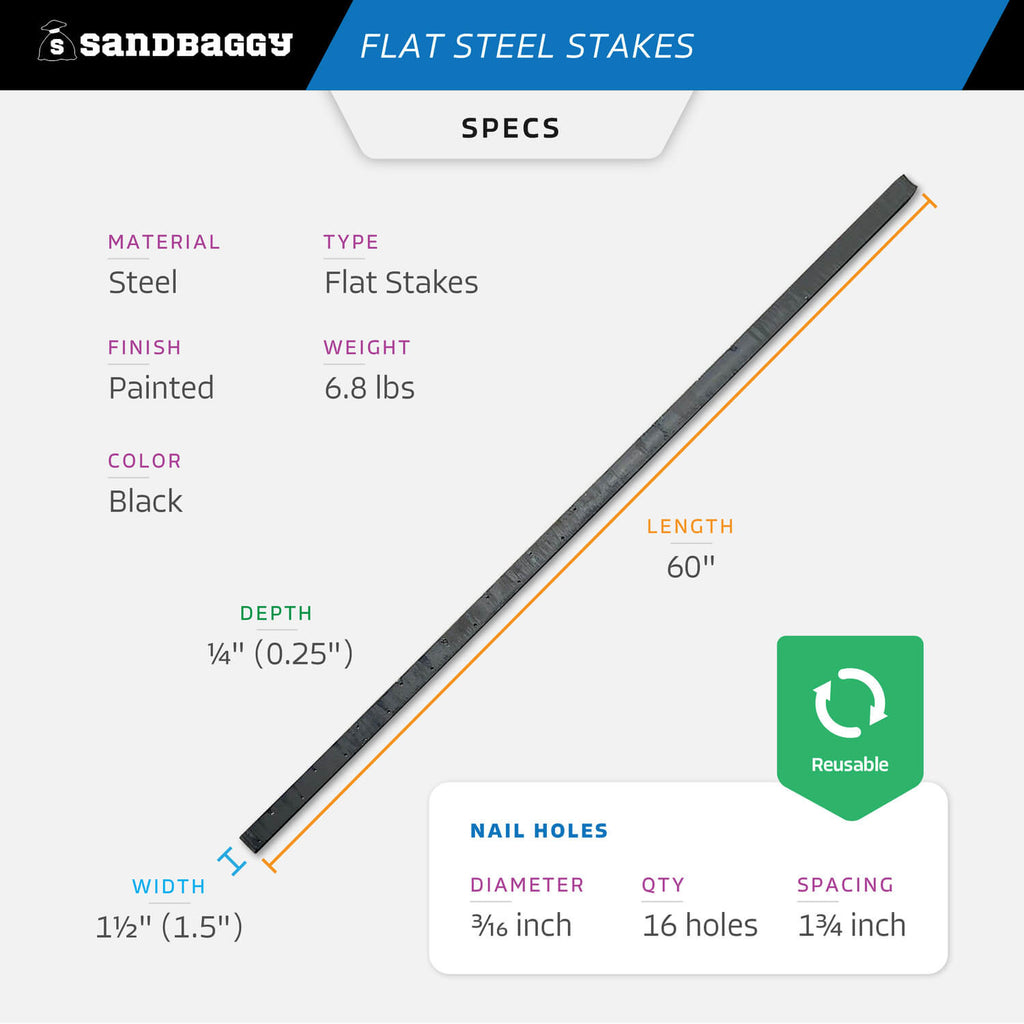 60 inch flat steel stakes - specs