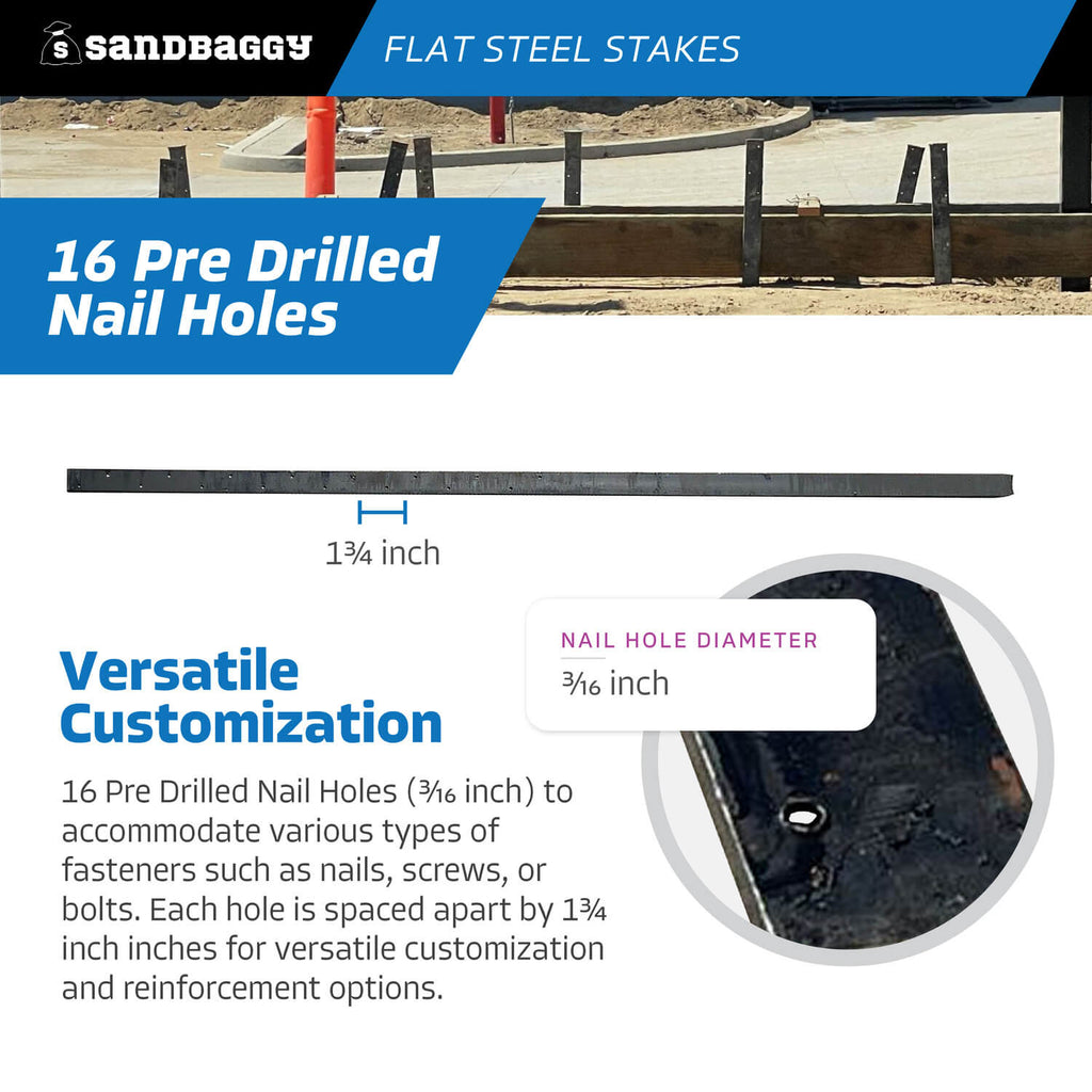 60 inch flat steel stakes - predrilled nail holes